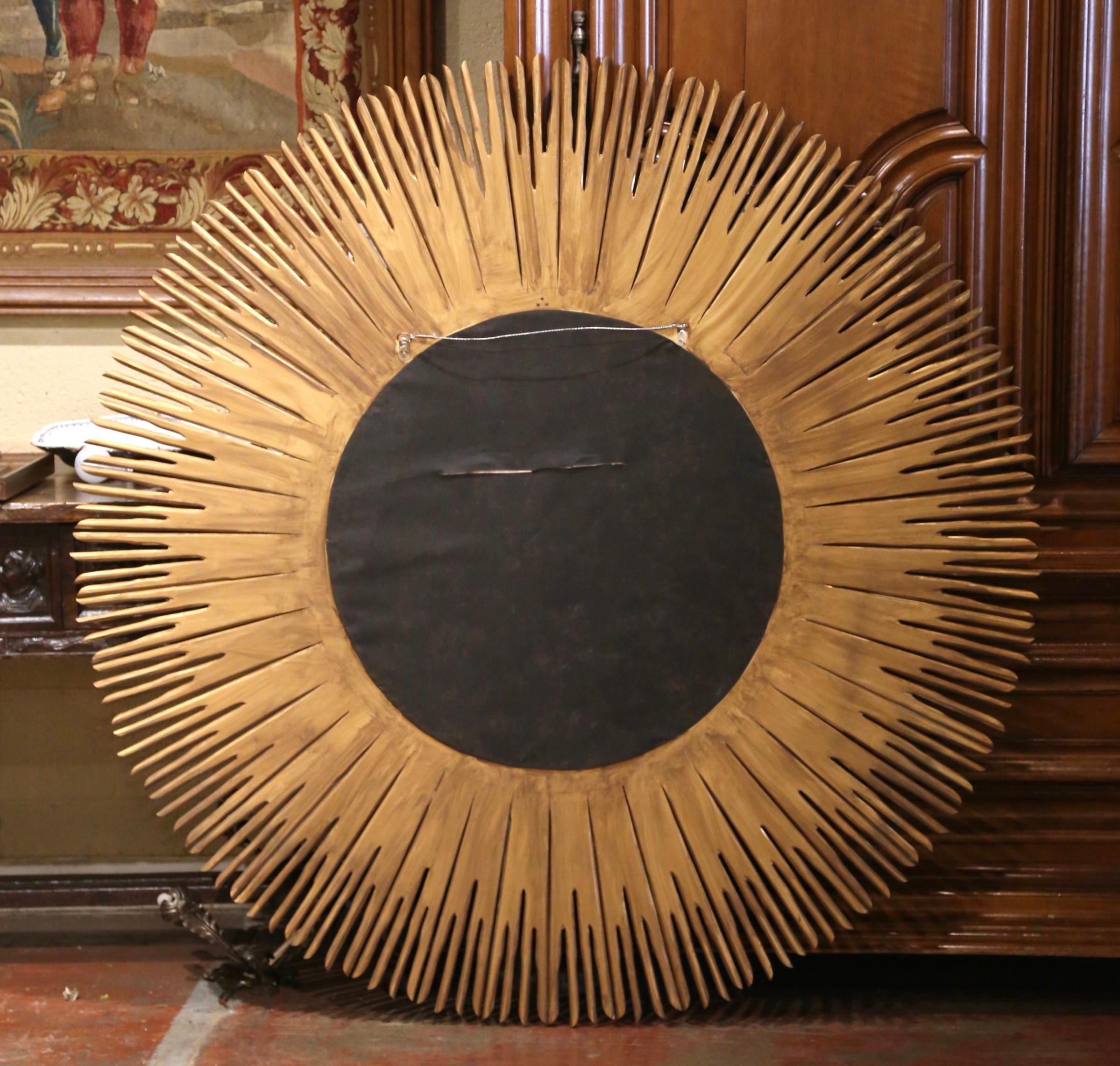 Große Vintage Italienisch geschnitzt vergoldetes Holz abgeschrägte Glas Sunburst Wandspiegel 1