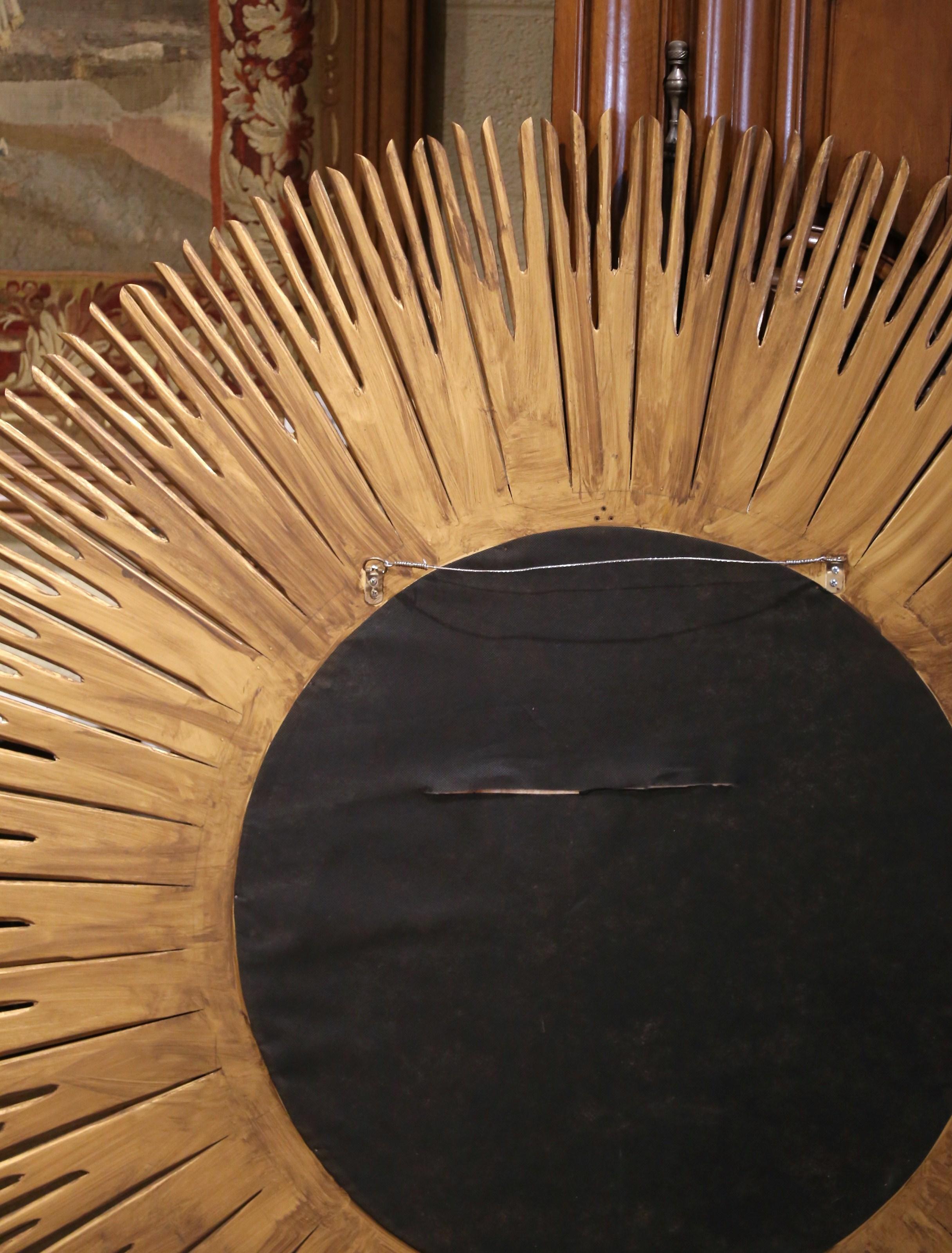 Große Vintage Italienisch geschnitzt vergoldetes Holz abgeschrägte Glas Sunburst Wandspiegel 2