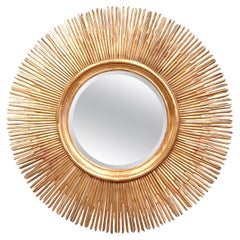 Large Vintage Italian Carved Giltwood Sunburst Mirror with Beveled Glass