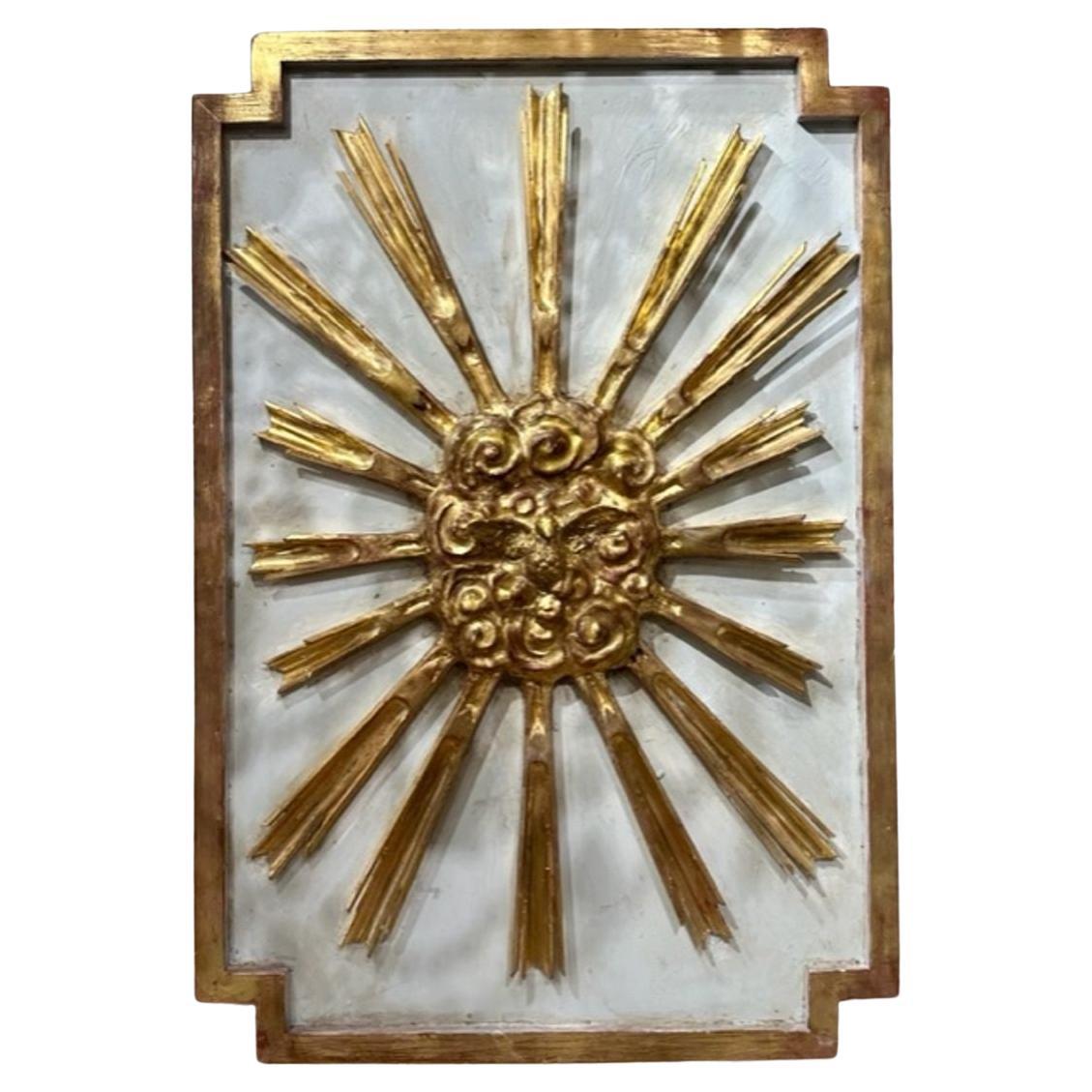 Large Vintage Italian Carved Parcel Gilt Sunburst Panel For Sale