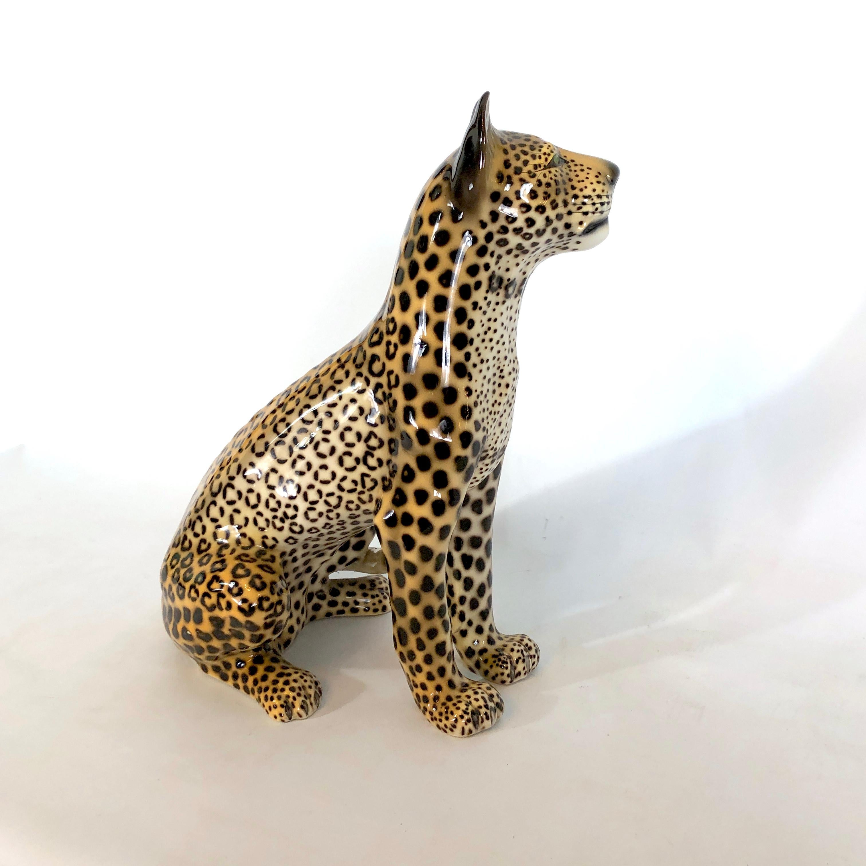 Large Vintage Italian ceramic Leopard from 60s. Signed 2