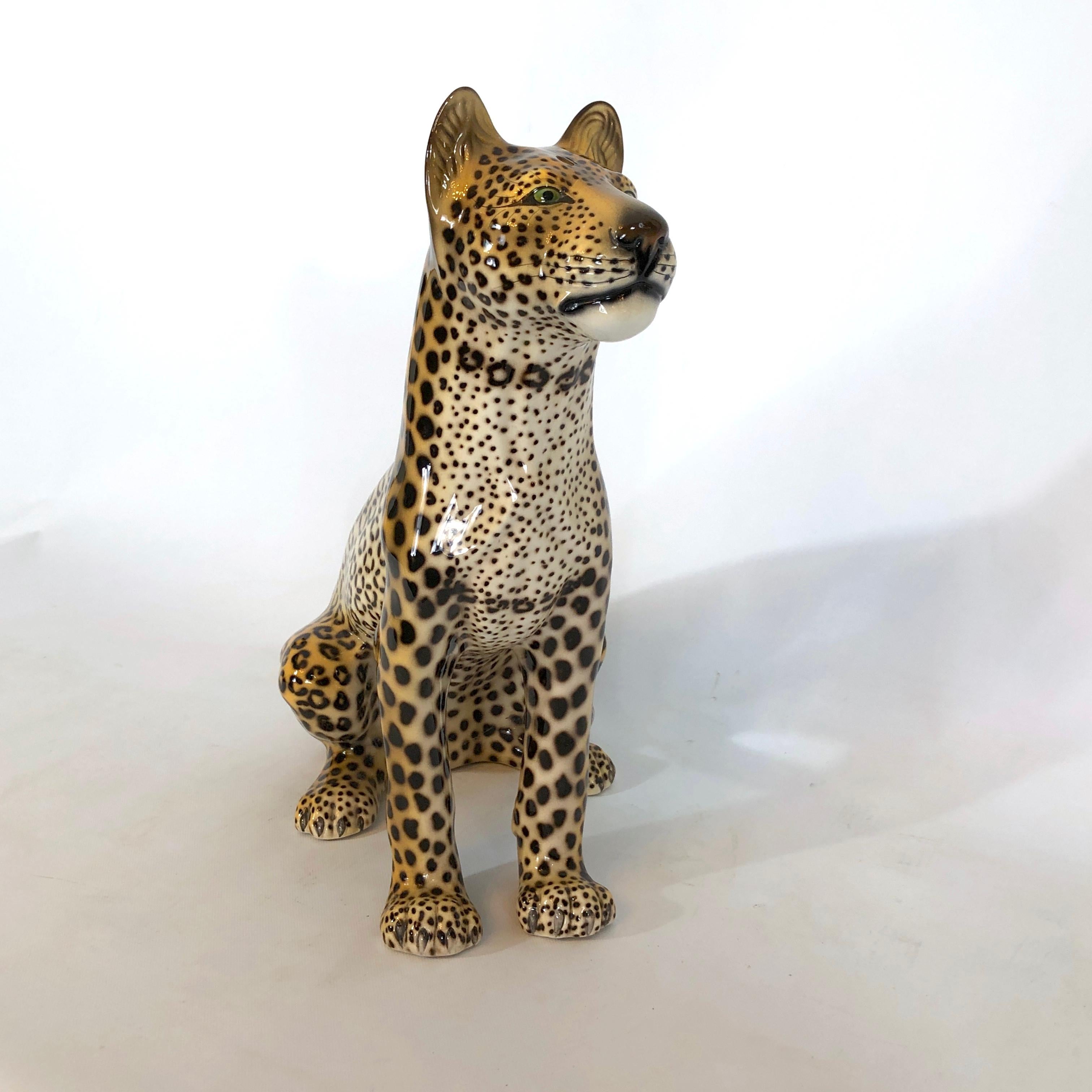 Large Vintage Italian ceramic Leopard from 60s. Signed 3