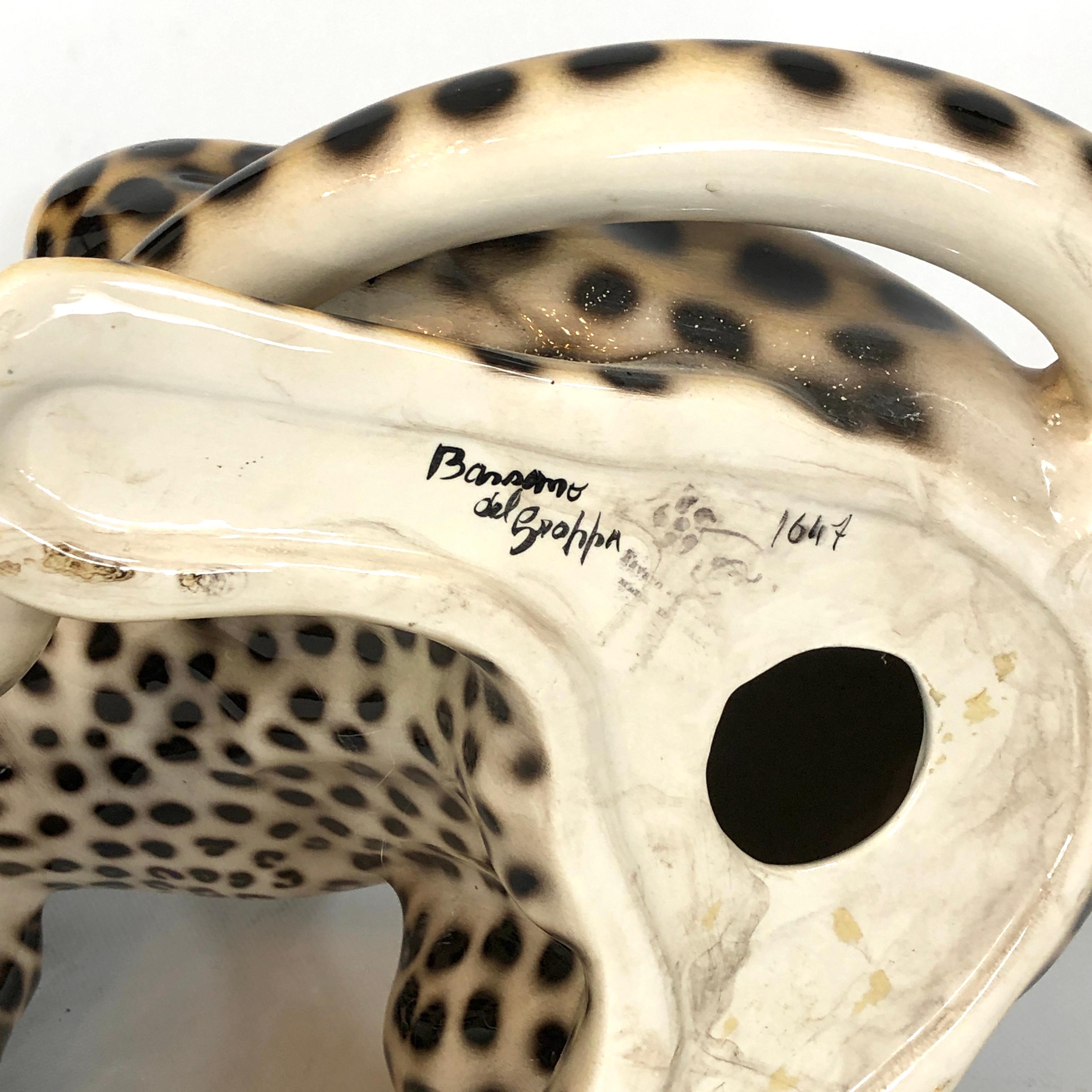 Large Vintage Italian ceramic Leopard from 60s. Signed 9