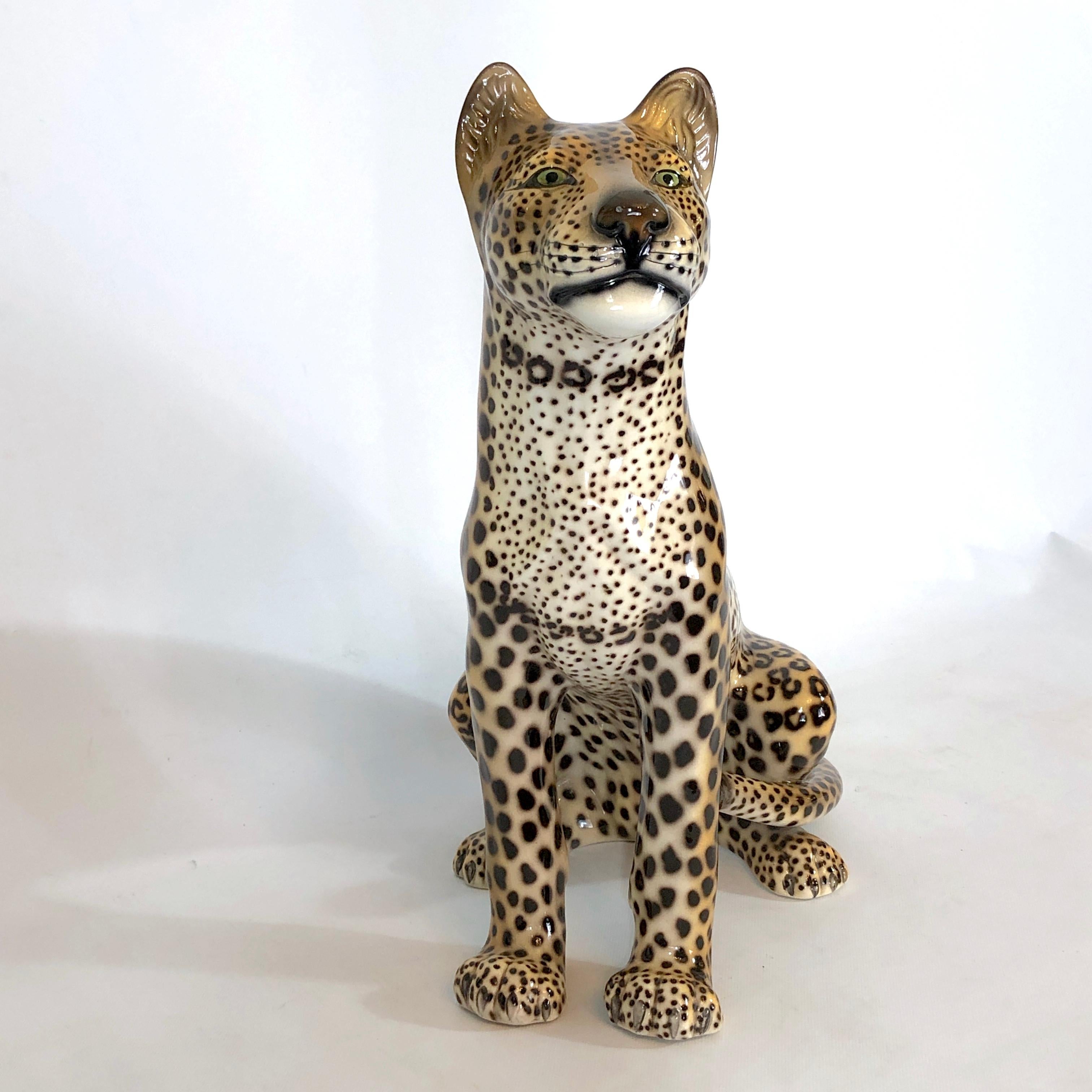 Mid-Century Modern Large Vintage Italian ceramic Leopard from 60s. Signed