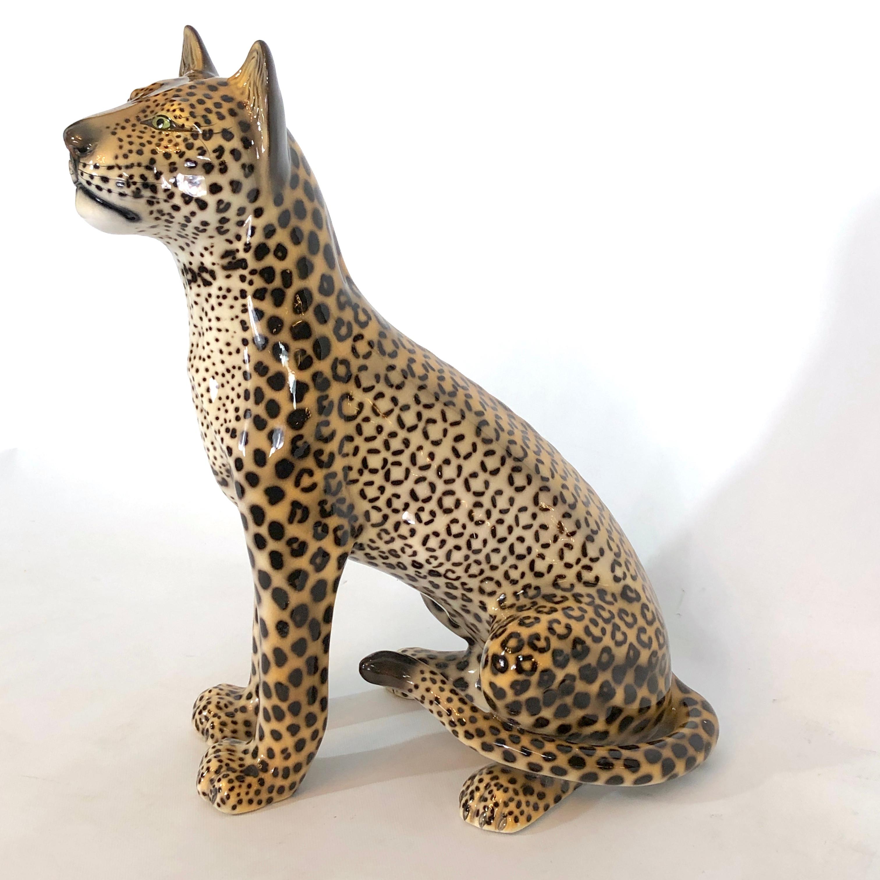 Large Vintage Italian ceramic Leopard from 60s. Signed In Good Condition In Catania, CT