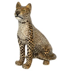 Large Vintage Italian ceramic Leopard from 60s. Signed