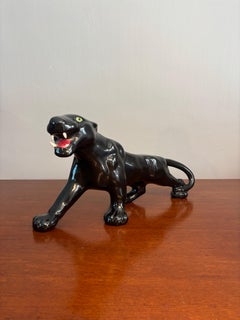 Large Vintage Italian Ceramic Panther, Black, circa 1960s