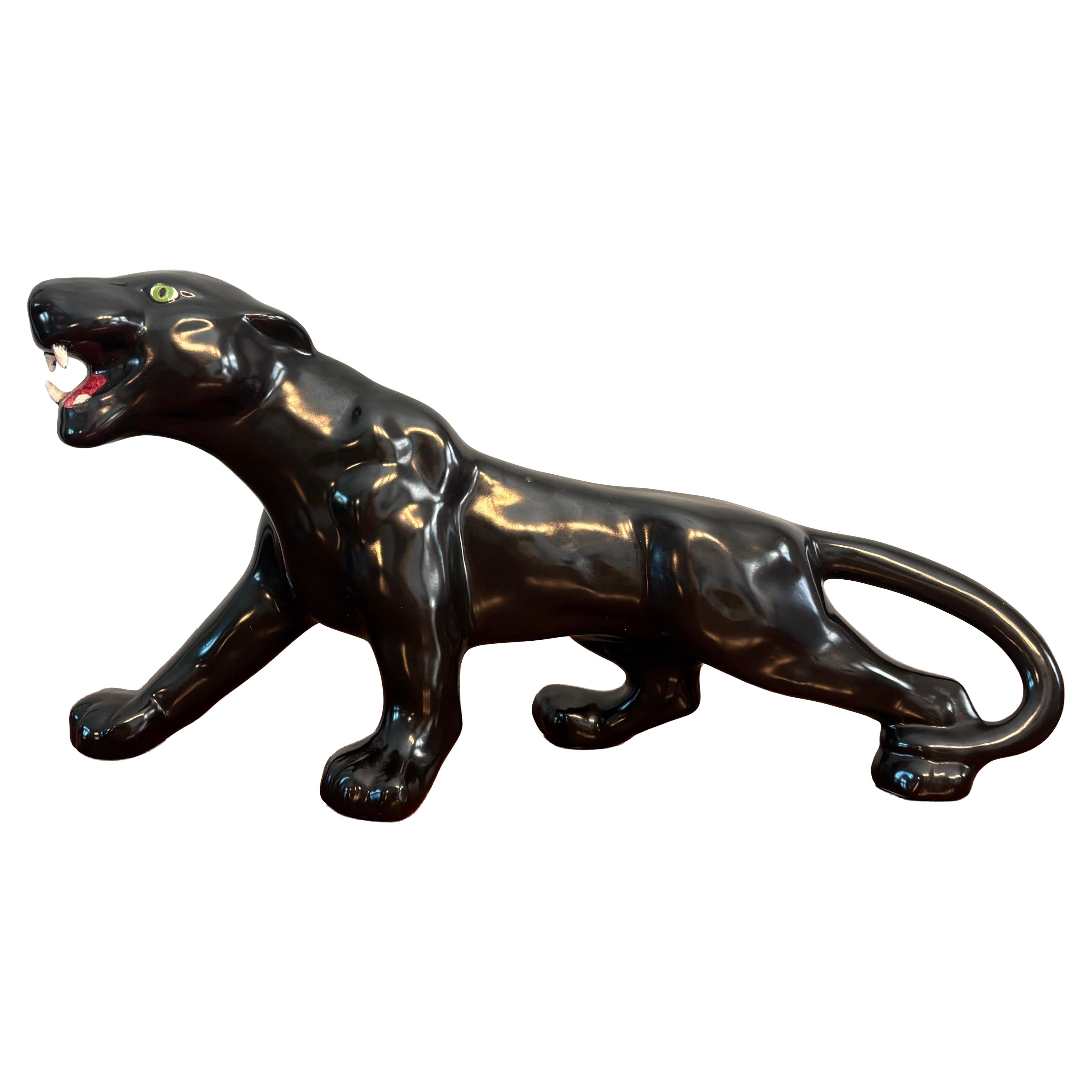 Grande pantera in ceramica italiana d
epoca, nera, circa 1960