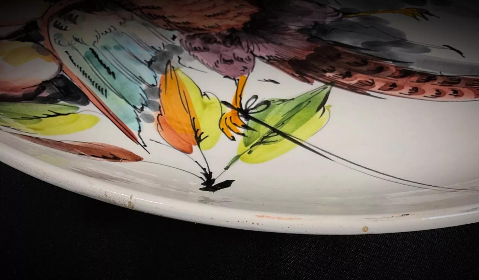 20th Century Large Vintage Italian Ceramic Plate – Hunting Scene with Pheasant - 2Y424 For Sale