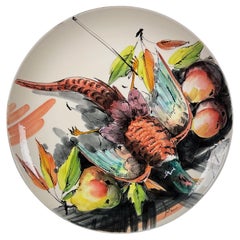 Large Vintage Italian Ceramic Plate – Hunting Scene with Pheasant - 2Y424