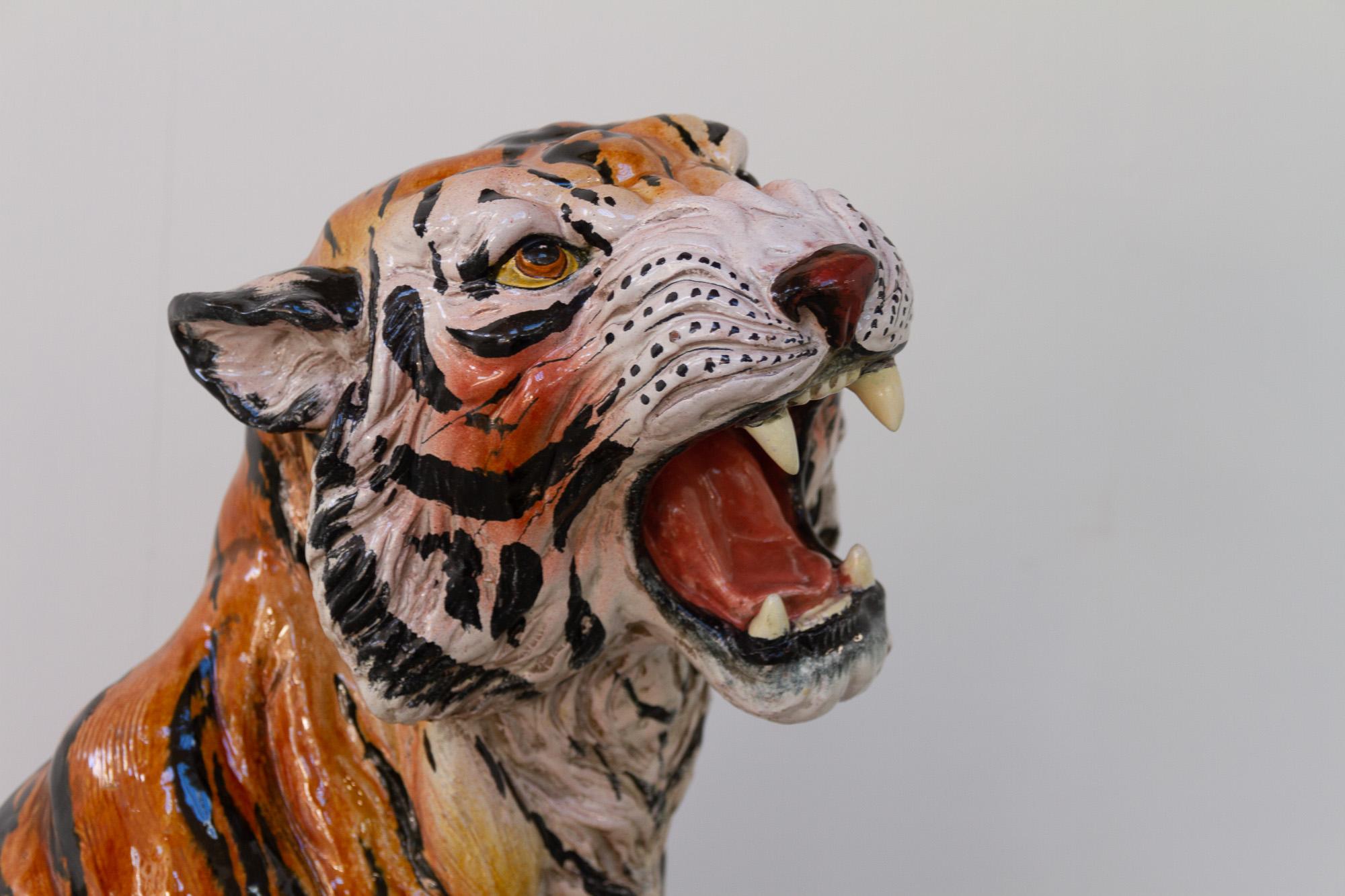 Grand tigre italien vintage en céramique, années 1970 en vente 4