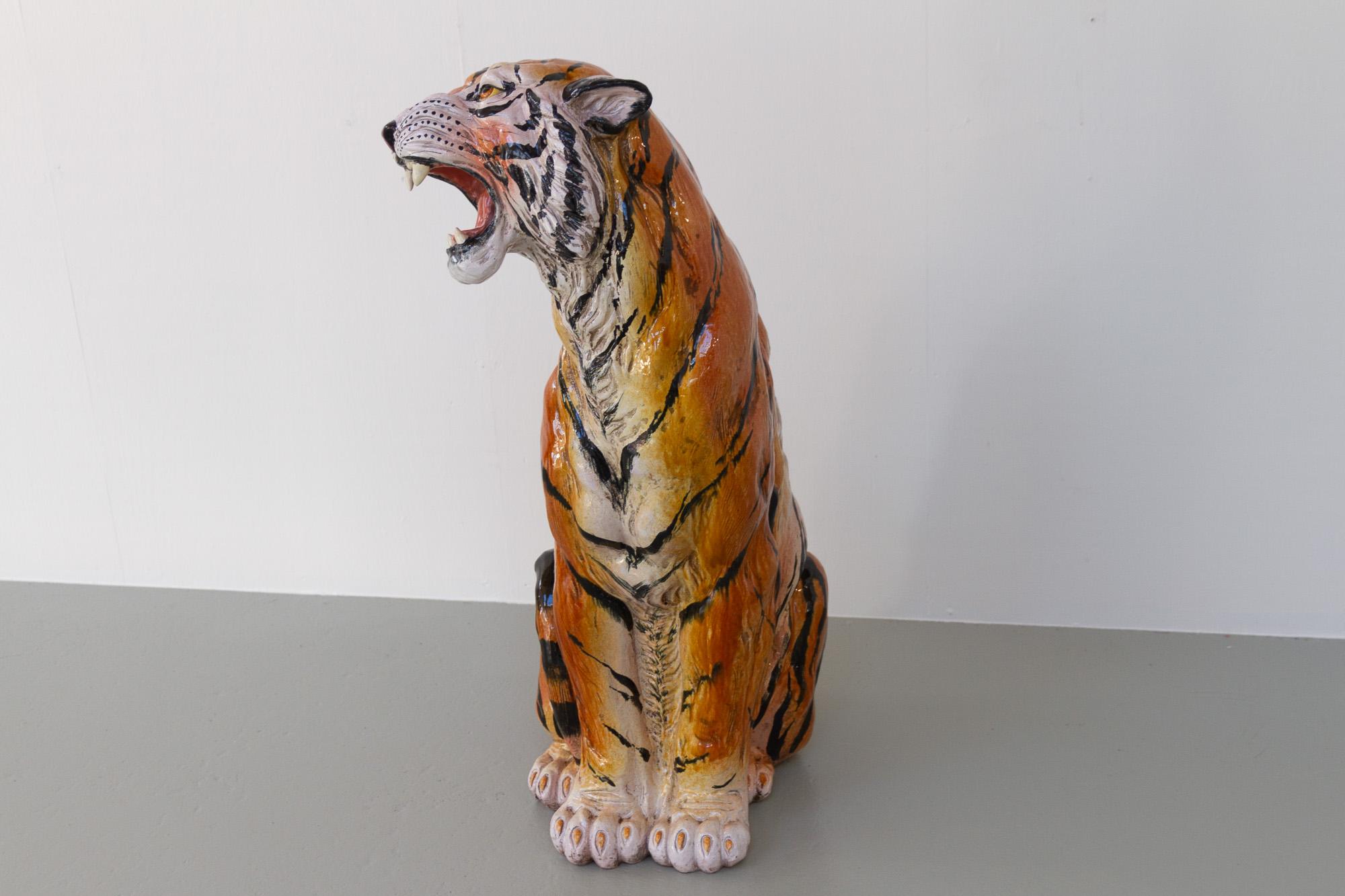 Grand tigre italien vintage en céramique, années 1970 en vente 6