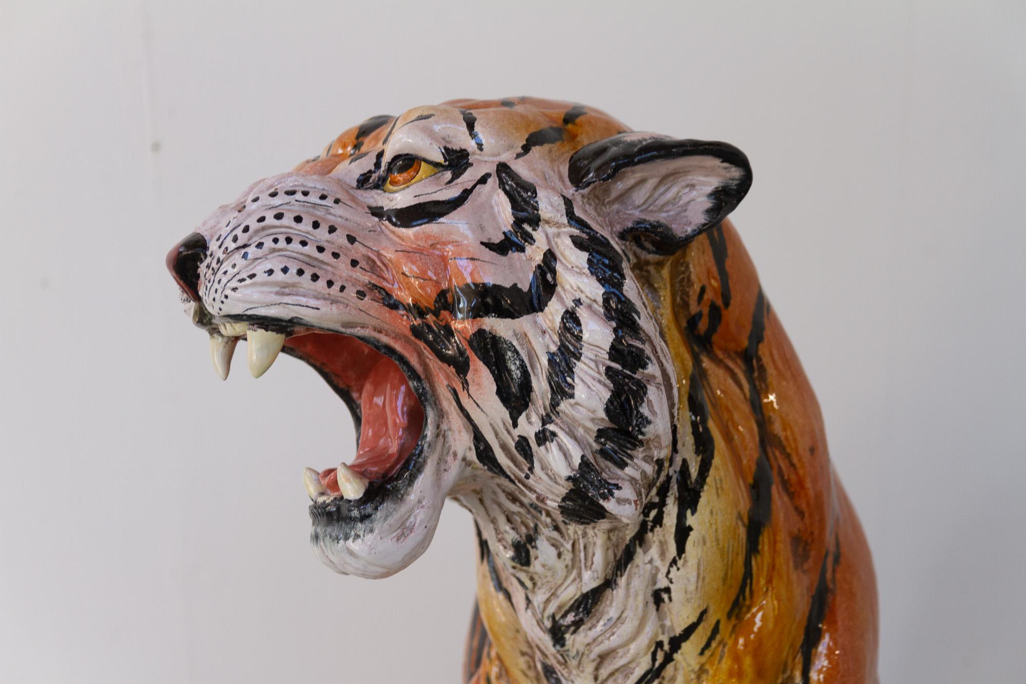 Grand tigre italien vintage en céramique, années 1970 en vente 7
