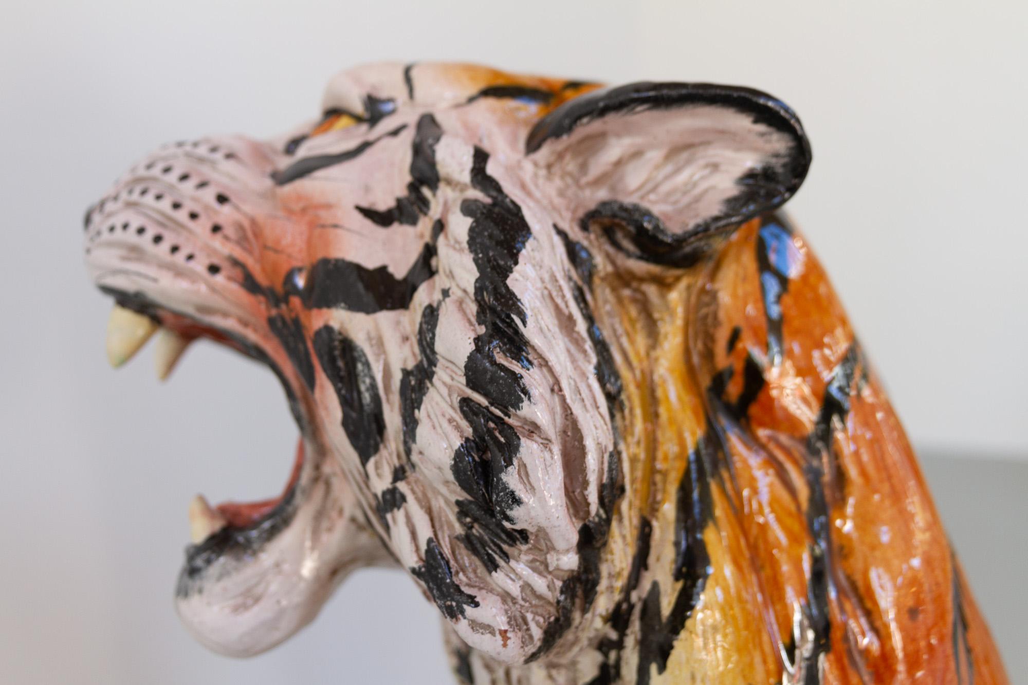 Grand tigre italien vintage en céramique, années 1970 en vente 10