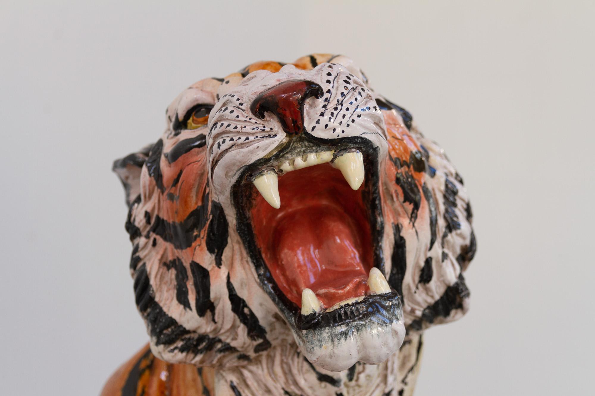 Grand tigre italien vintage en céramique, années 1970 en vente 11