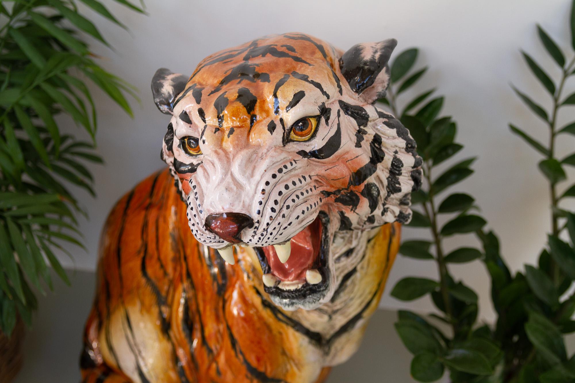 Late 20th Century Large Vintage Italian Ceramic Tiger, 1970s For Sale