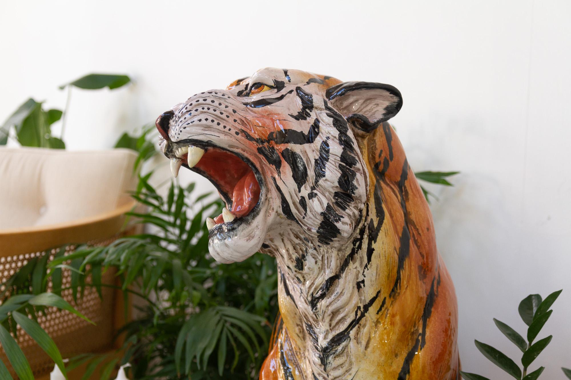 Large Vintage Italian Ceramic Tiger, 1970s For Sale 1