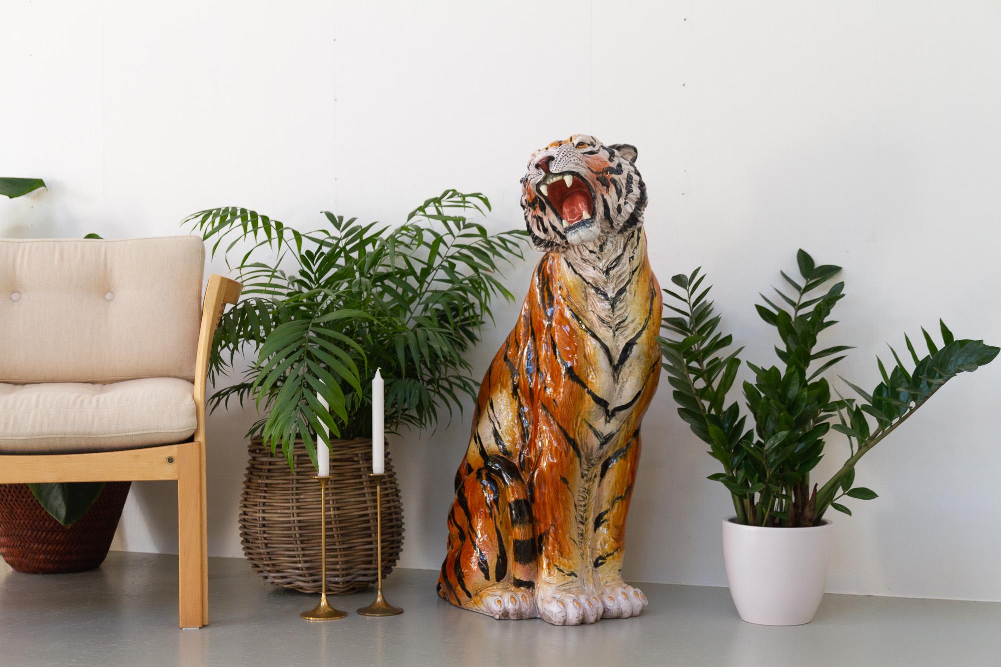 Grand tigre italien vintage en céramique, années 1970 en vente 1