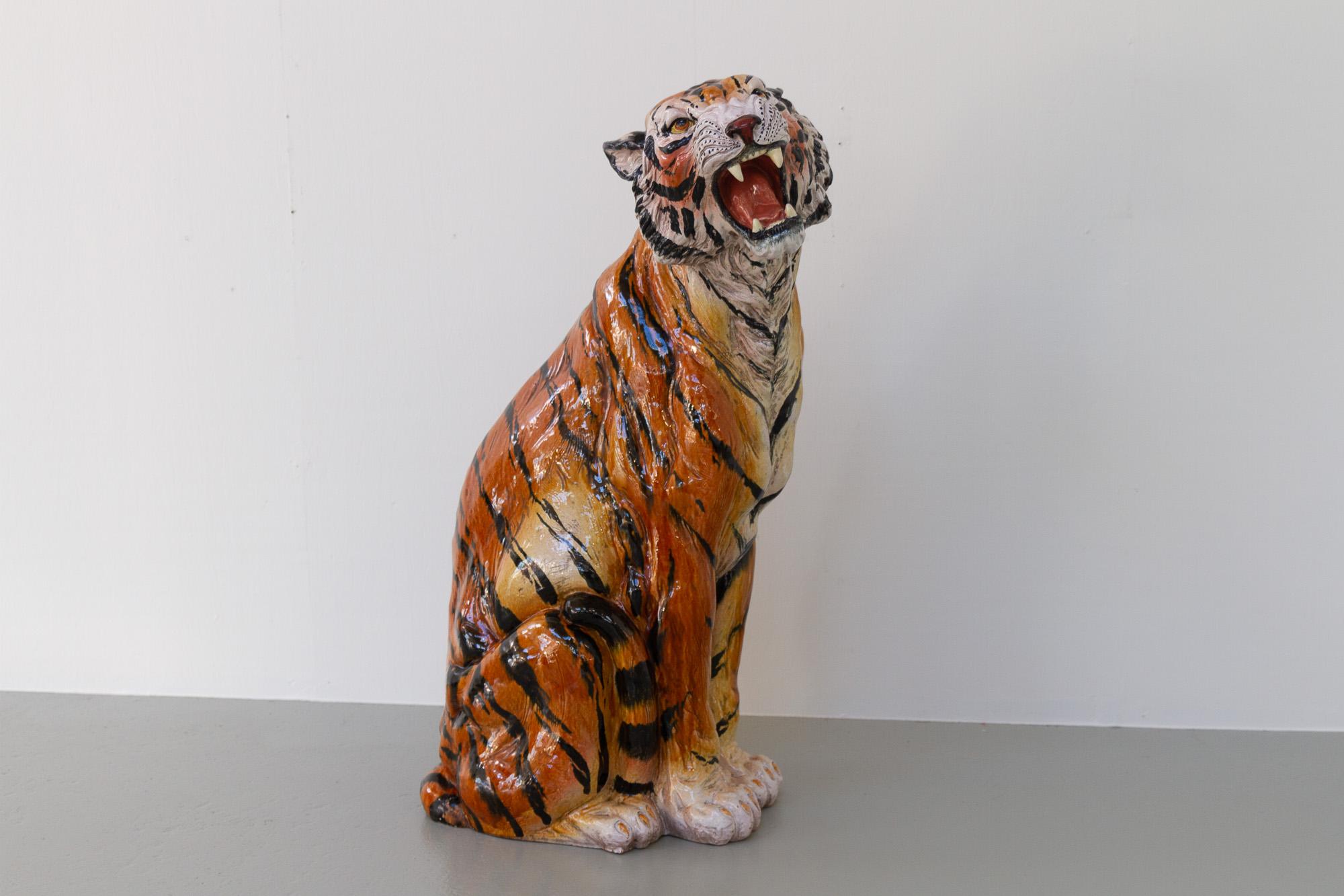 Grand tigre italien vintage en céramique, années 1970 en vente 2