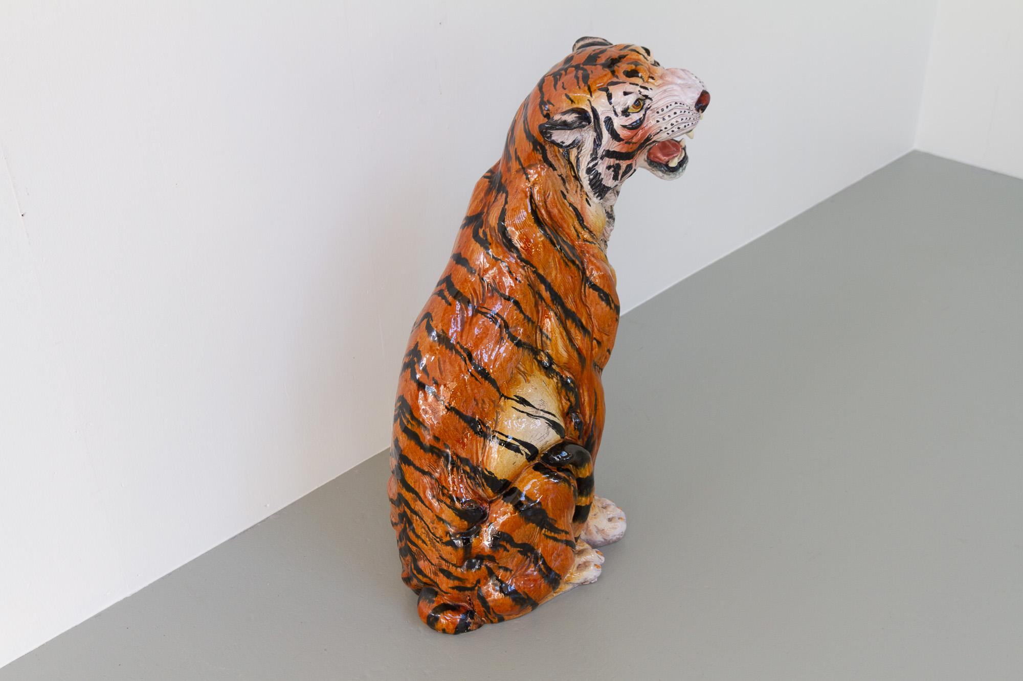 Grand tigre italien vintage en céramique, années 1970 en vente 3
