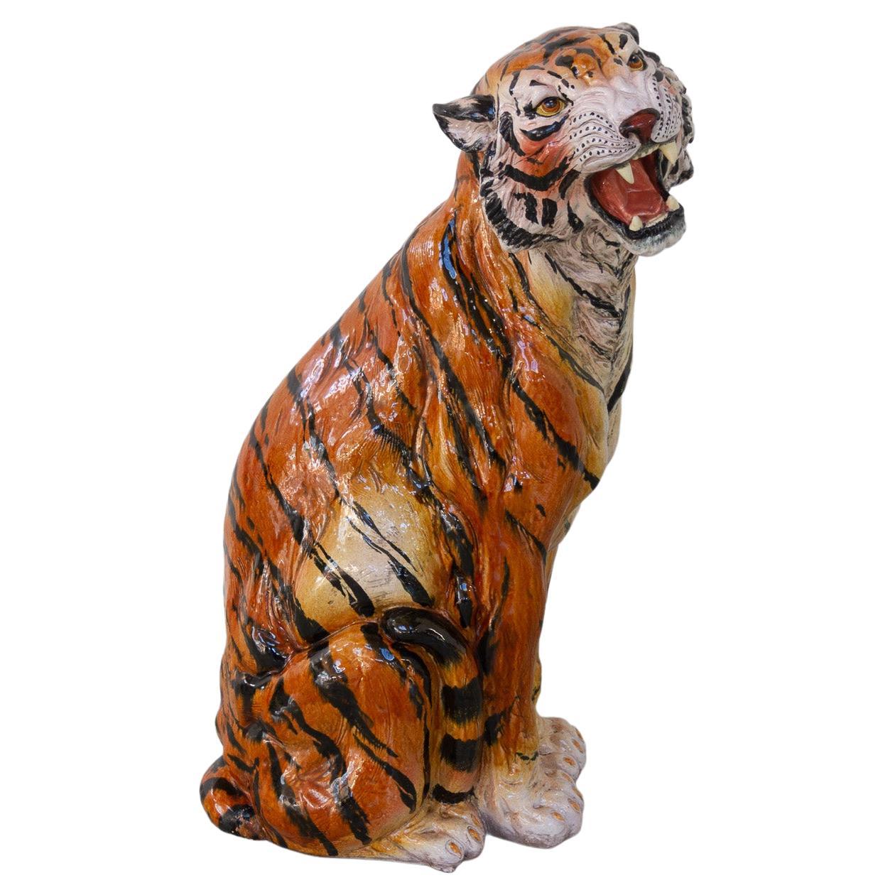 Large Vintage Italian Ceramic Tiger, 1970s For Sale