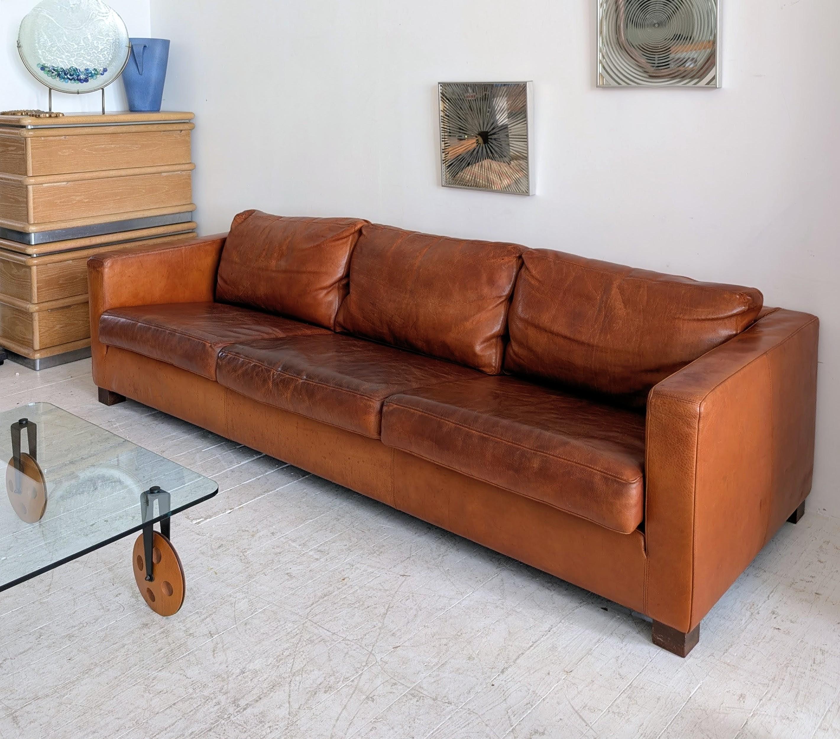 Grand canapé vintage italien en cuir cognac à bascule, par Molinari, années 1980 Bon état - En vente à Hastings, GB