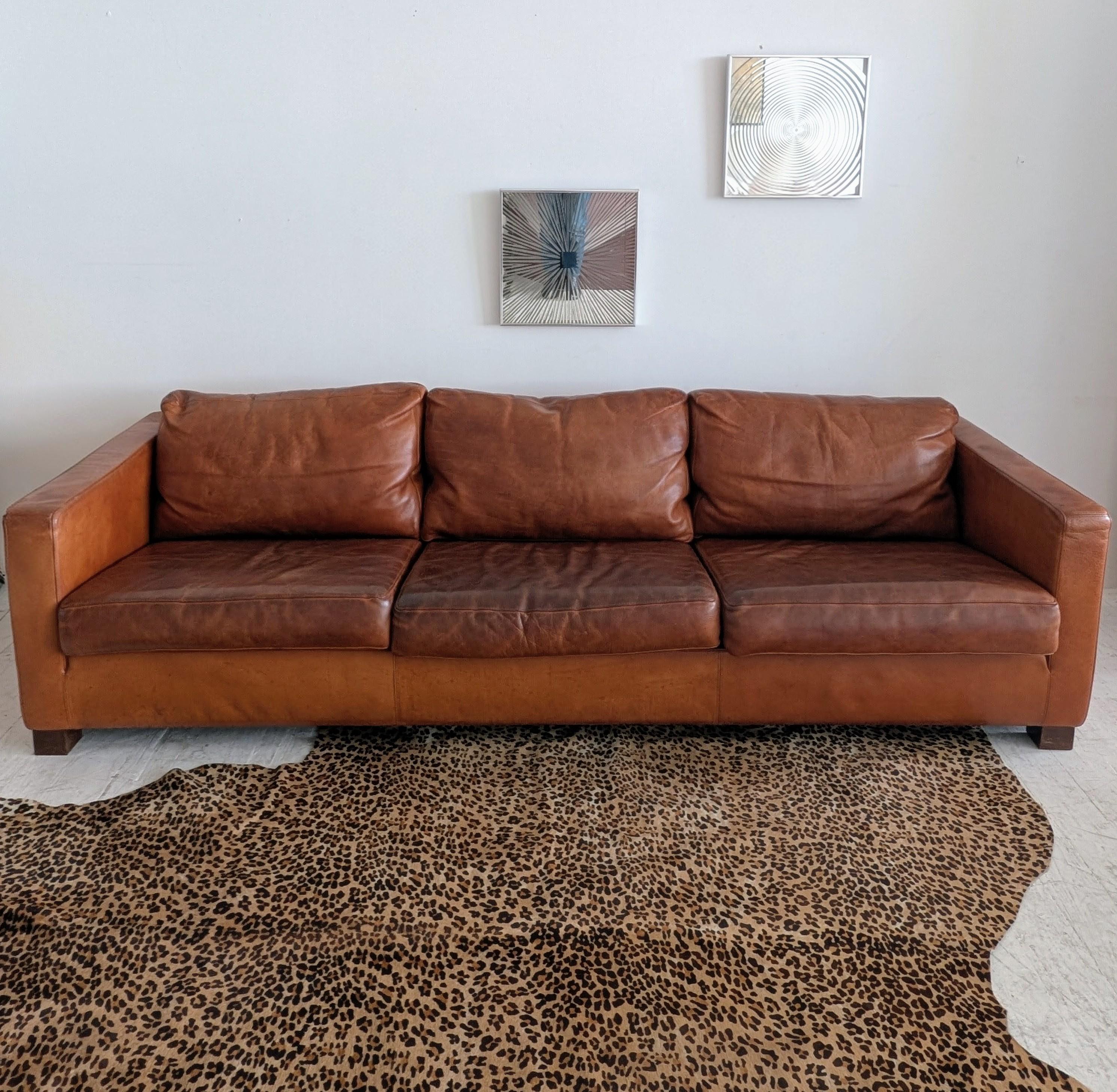 Cuir Grand canapé vintage italien en cuir cognac à bascule, par Molinari, années 1980 en vente