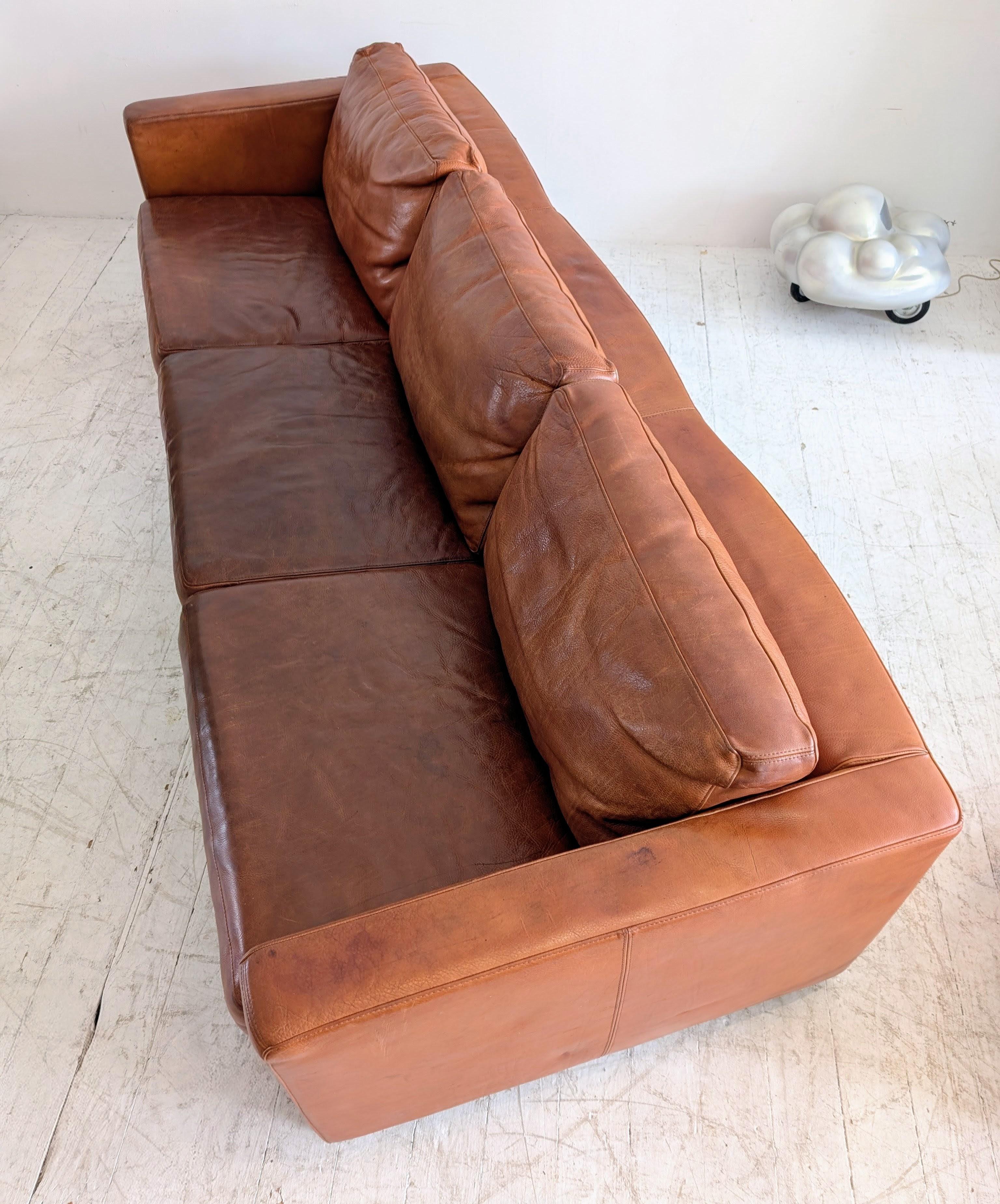 Grand canapé vintage italien en cuir cognac à bascule, par Molinari, années 1980 en vente 1
