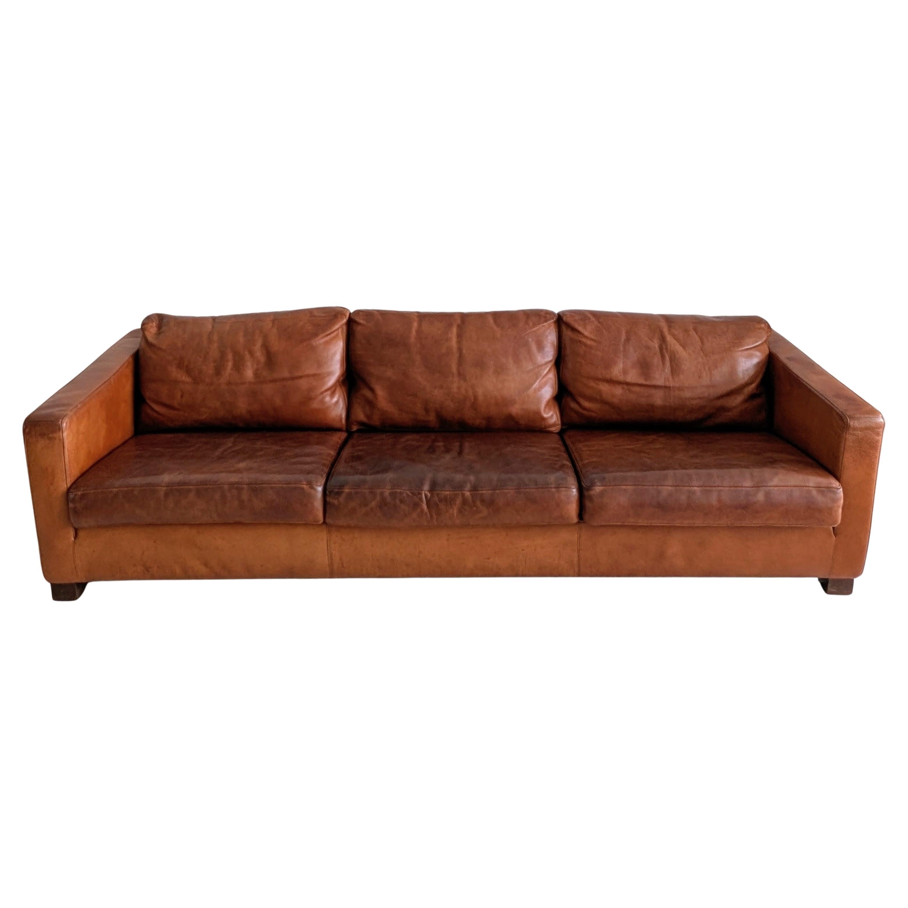 Grand canapé vintage italien en cuir cognac à bascule, par Molinari, années 1980