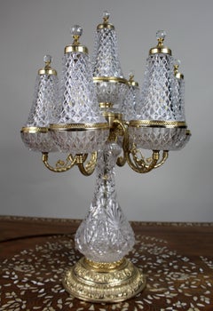 Large Vintage Italian Cut Crystal and Gilt Metal Table Lamp