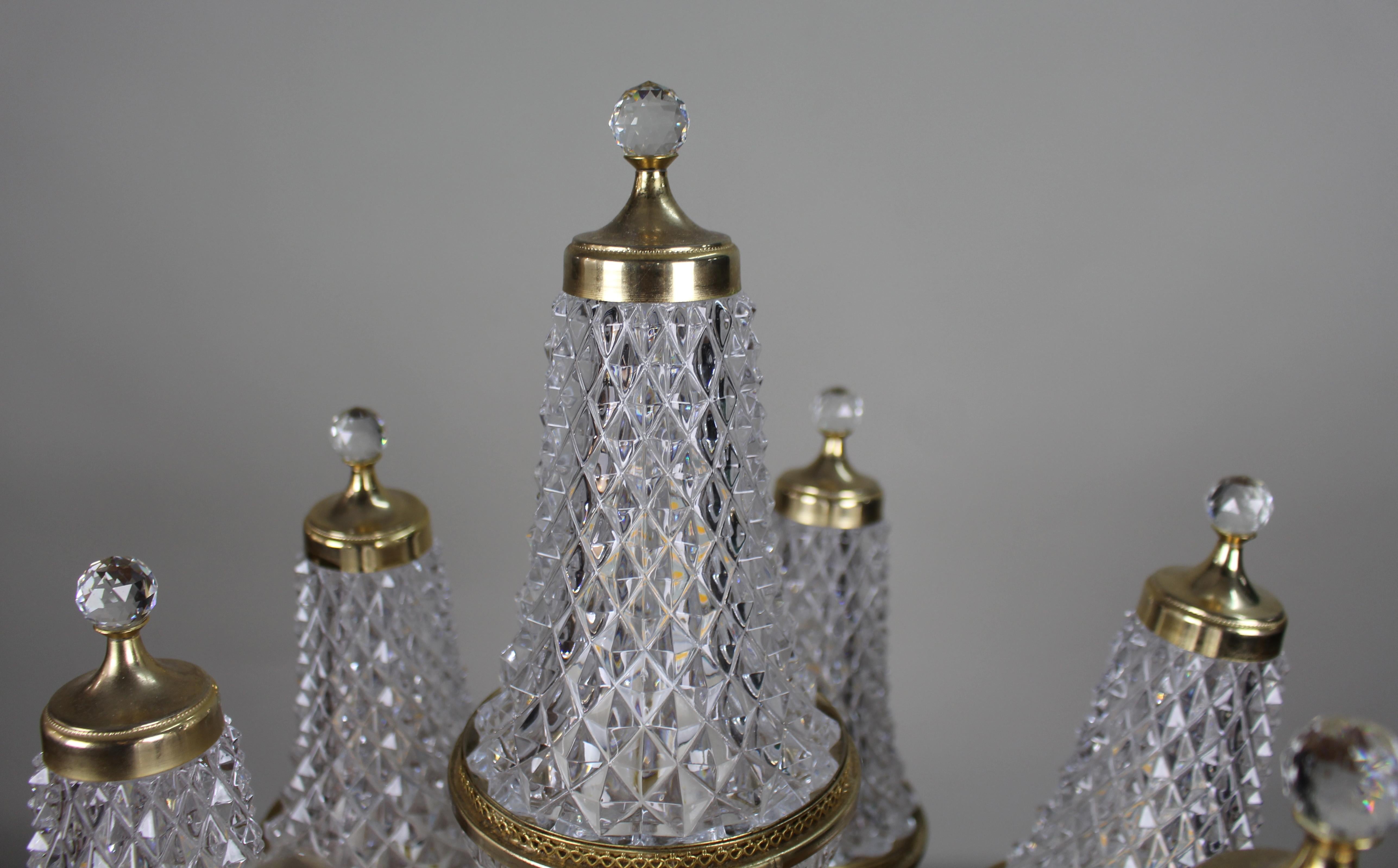 Gran Lámpara de Sobremesa Vintage Italian de Cristal Tallado y Metal Dorado en venta 3