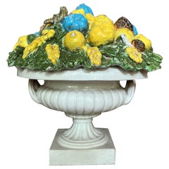 Grande urna italiana vintage in maiolica Delarobia in due pezzi in stile neoclassico