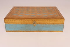Large Vintage Italian Florentine Baroque Turquoise and Gilt-Wood Jewelry Box