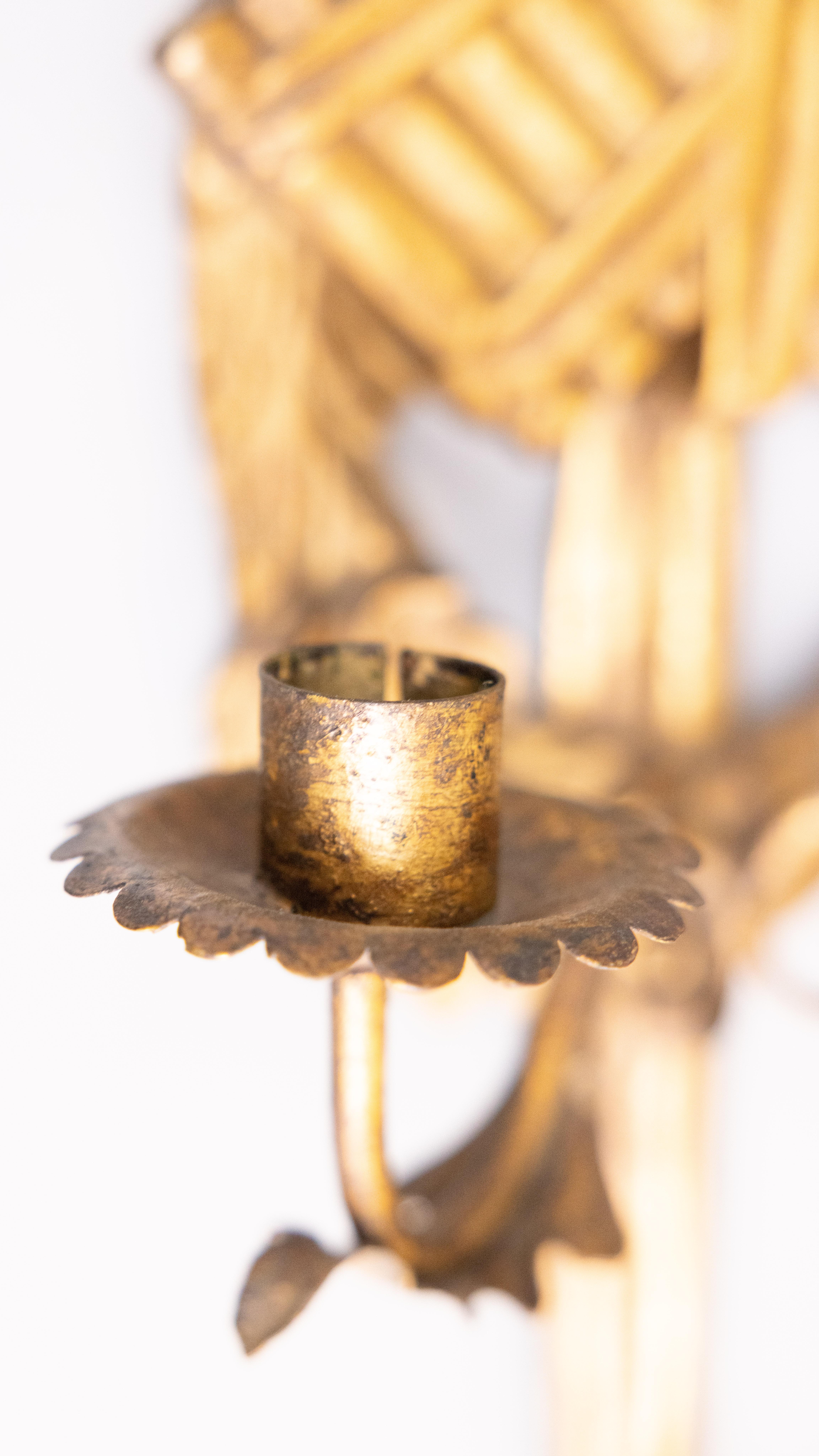 Tôle Pair of Large Italian Florentine Giltwood Bows & Urns Candle Sconces, circa 1950 For Sale