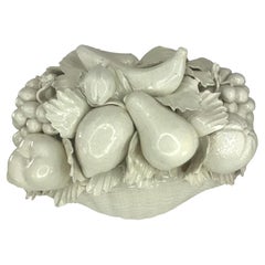 Gran cesta de fruta de cerámica esmaltada italiana vintage
