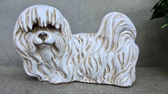 Large Vintage Italian Glazed Terracotta Maltese Dog Statue Floor Sculpture