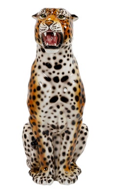 Large Vintage Italian Hand Made Glazed Ceramic Leopard Sculpture