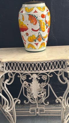 Large Vintage Italian Hand-Painted Ceramic Table Lamp with Floral Decoration