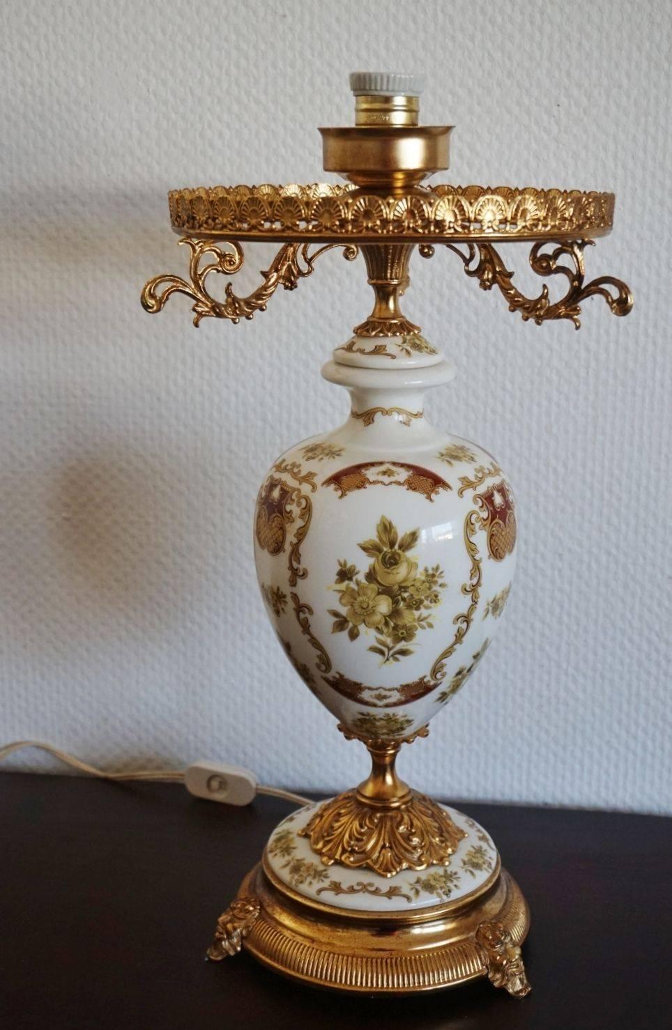 20th Century Large Vintage Italian Hand-Painted Porcelain Vase Table Lamp, circa 1960