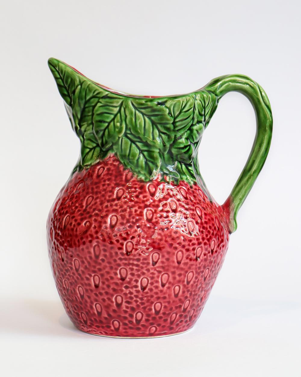 Hand-Crafted Large Vintage Italian Majolica Ceramic Strawberry-Shaped Pitcher or Jug For Sale