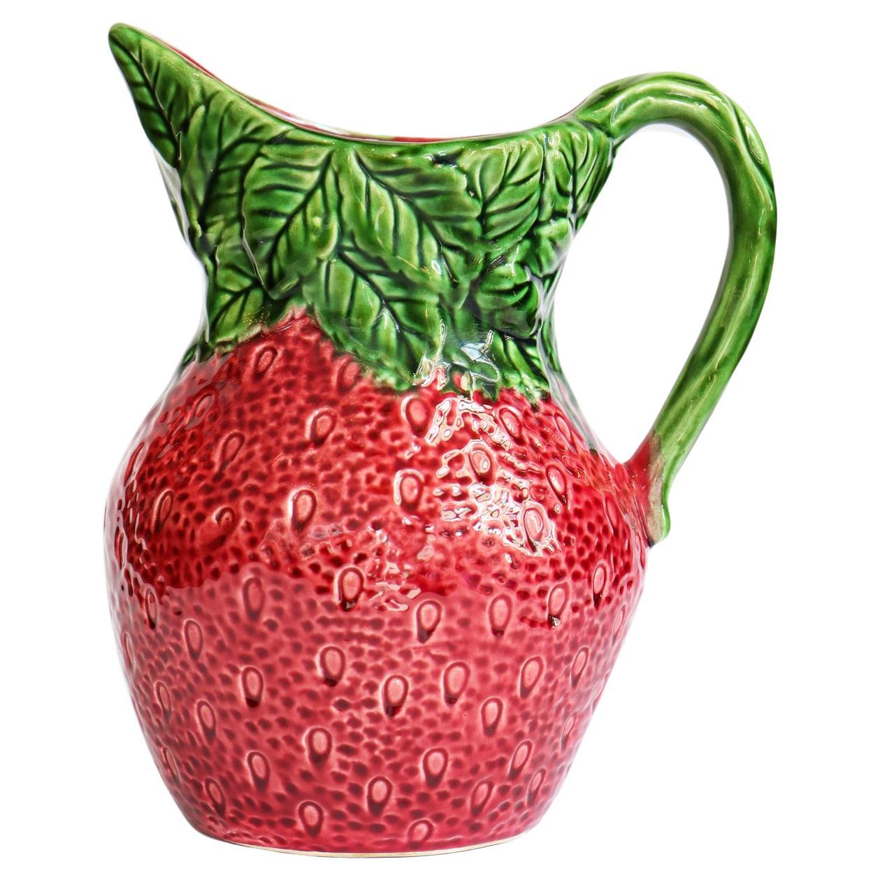 Large Vintage Italian Majolica Ceramic Strawberry-Shaped Pitcher or Jug For Sale