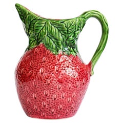 Large Vintage Italian Majolica Ceramic Strawberry-Shaped Pitcher or Jug
