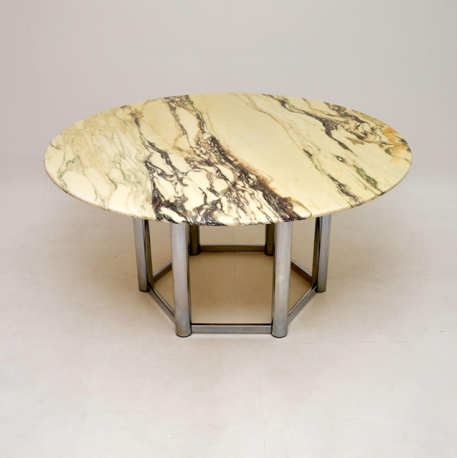Large Vintage Italian Marble and Chrome Dining Table For Sale at 1stDibs