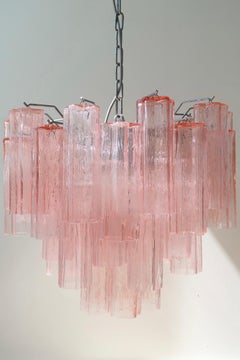 Large Vintage Italian Murano 54 Prism Tronchi Pink Rose Chandelier Mouth Blown
