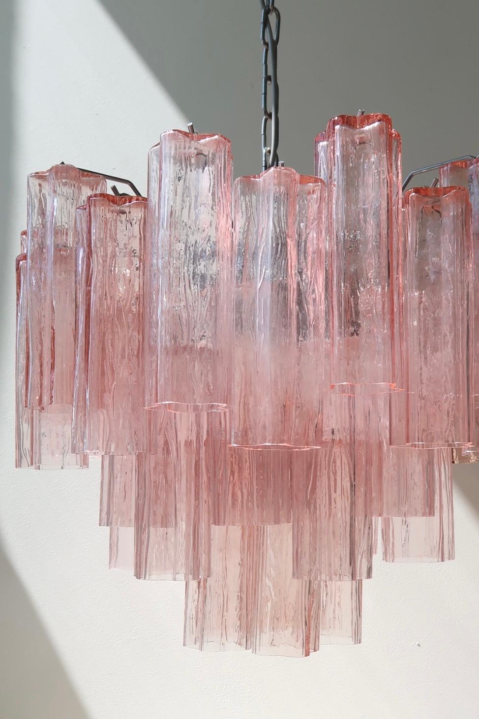Large Vintage Italian Murano 54 Prism Tronchi Pink Rose Chandelier Mouth Blown 1