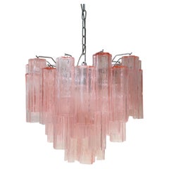 Large Vintage Italian Murano 54 Prism Tronchi Pink Rose Chandelier Mouth Blown