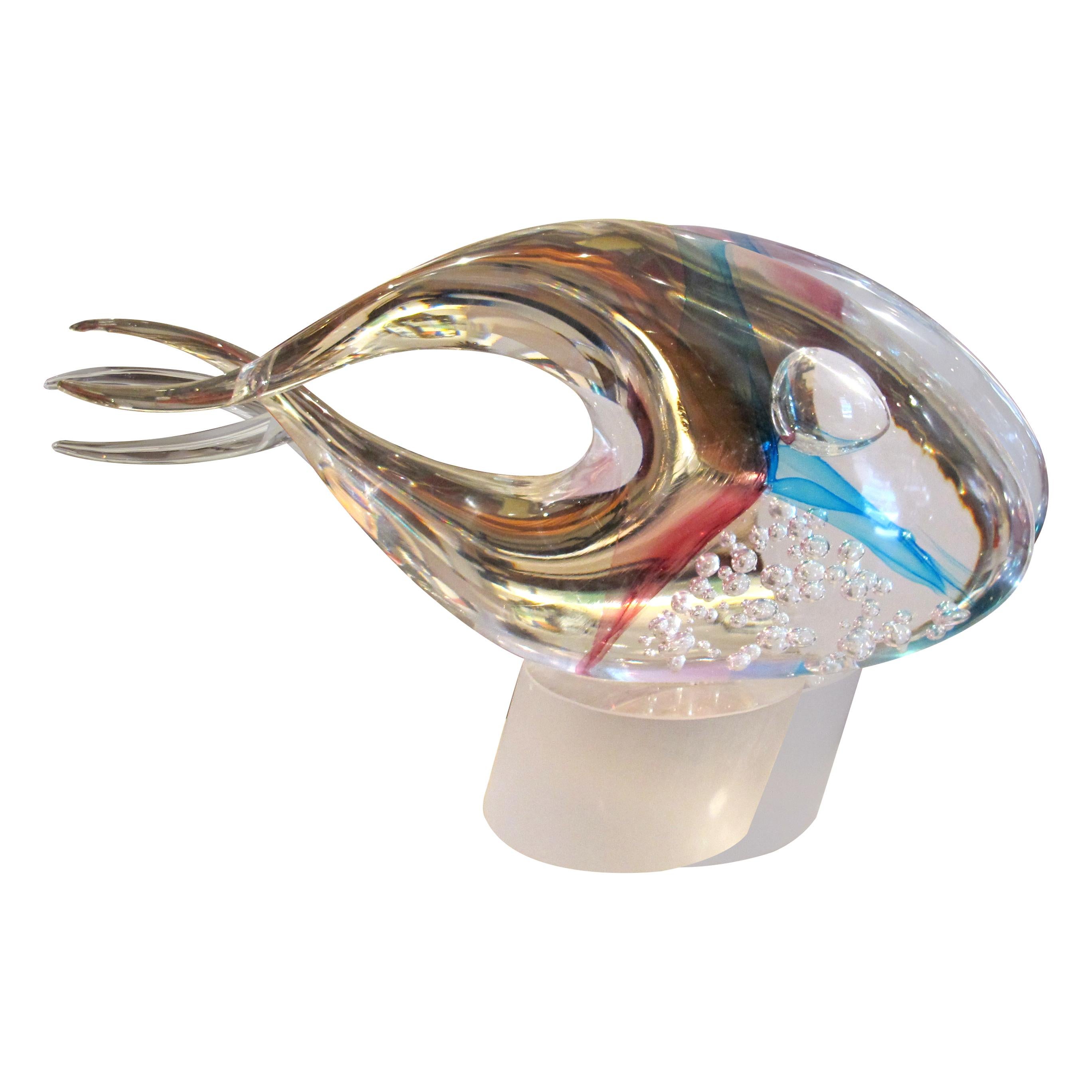 Mid-Century Modern Grande sculpture italienne de poissons en verre de Murano, années 1960 en vente