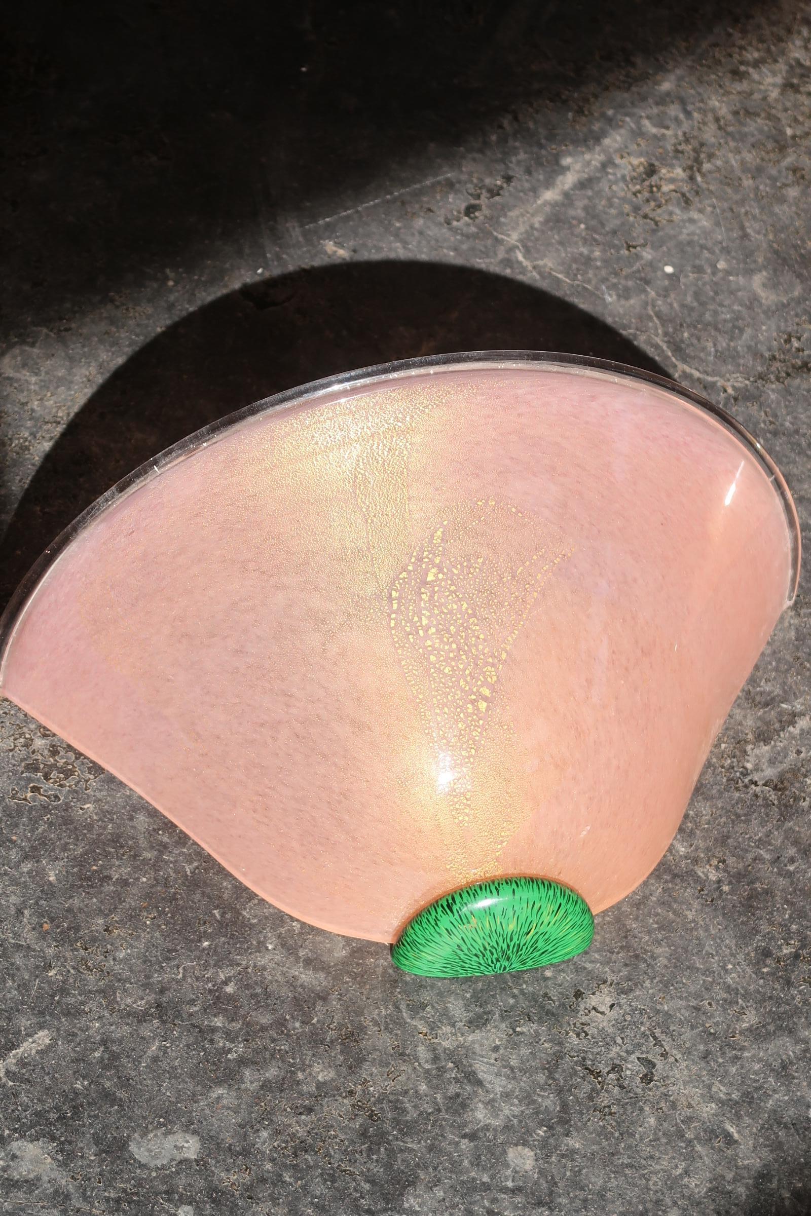 Late 20th Century Large vintage Italian Murano pink gold green glass wall lamp scone applique  For Sale