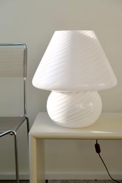 Large Vintage Italian Murano White Swirl Mushroom Lamp