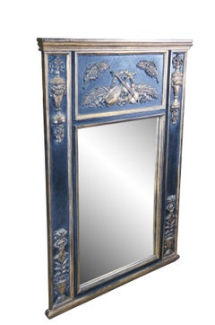Large Vintage Italian Neoclassical Style Painted & Gilt Trumeau Mirror 49"